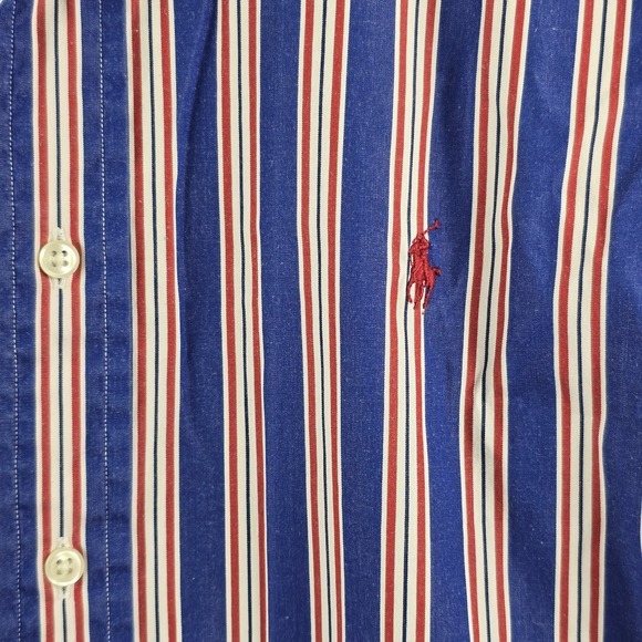Polo Ralph Lauren Button Up Shirt Regent Classic Fit Red White Blue Stripe 17 XL - Picture 5 of 6
